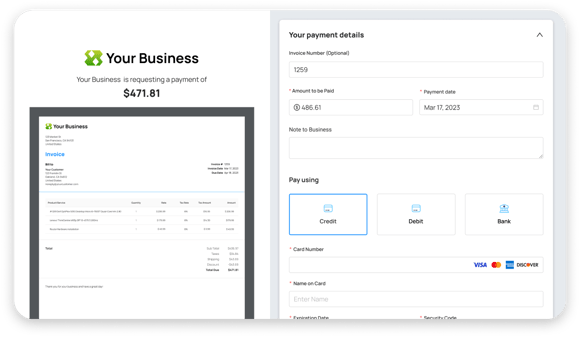 product screen of payee seeing payment options